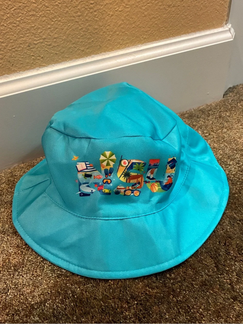 Kids Turquoise Beach Bucket Hat with Fun Print